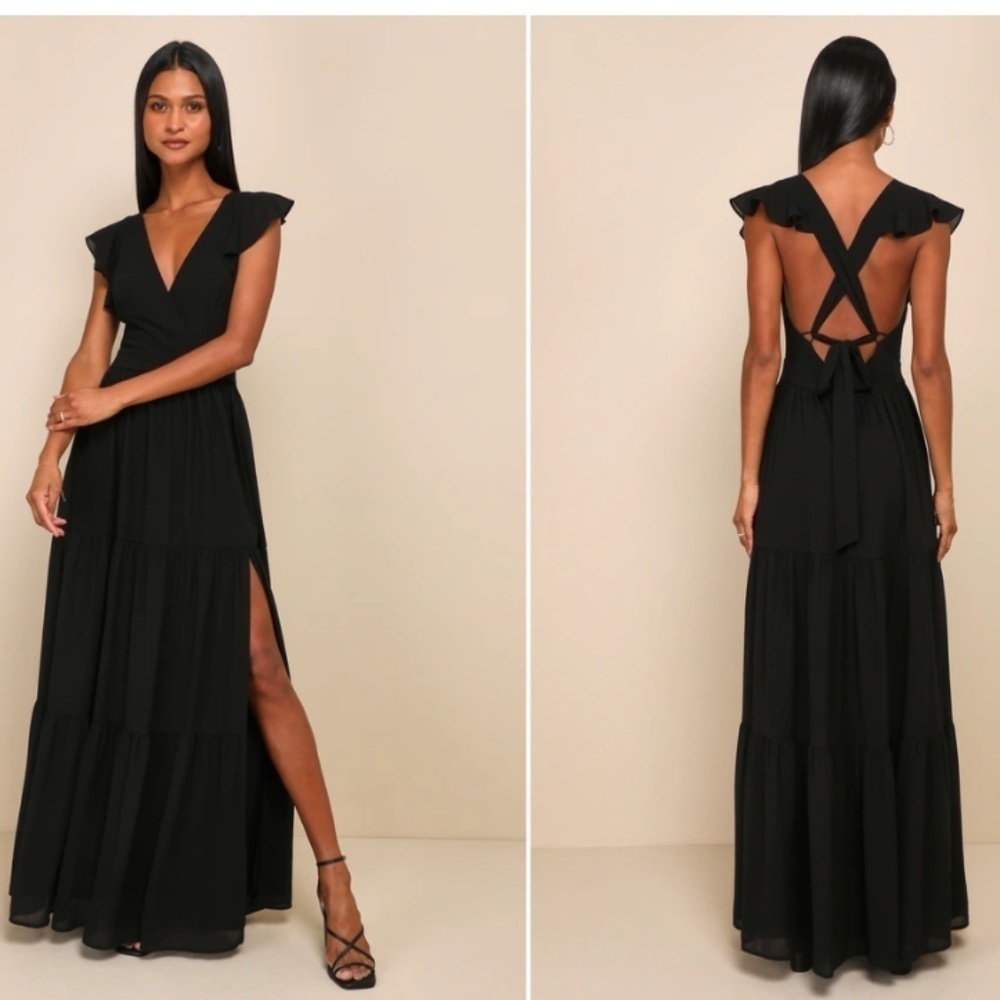 LULU's Prom Sexy Romantic Wedding Bridesmaid Tiered Ruffles Flowy Maxi Dress